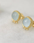 Cushion Cut Aquamarine Studs in 18k yellow gold