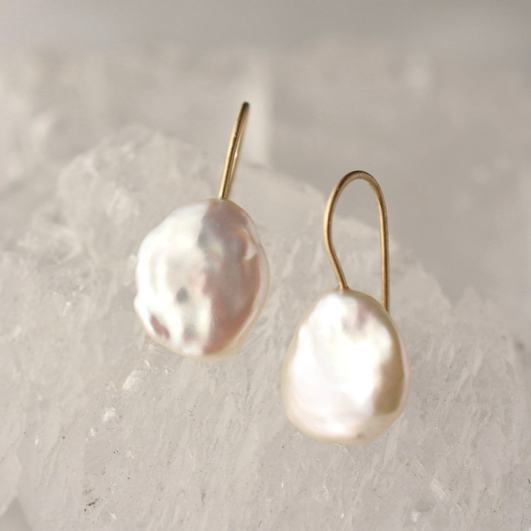 White Keshi Pearl Dangles