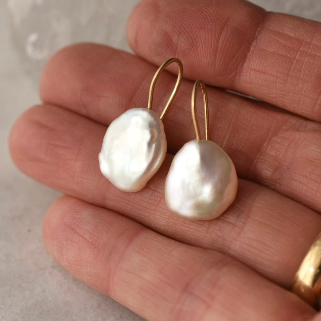 White Keshi Pearl Dangles