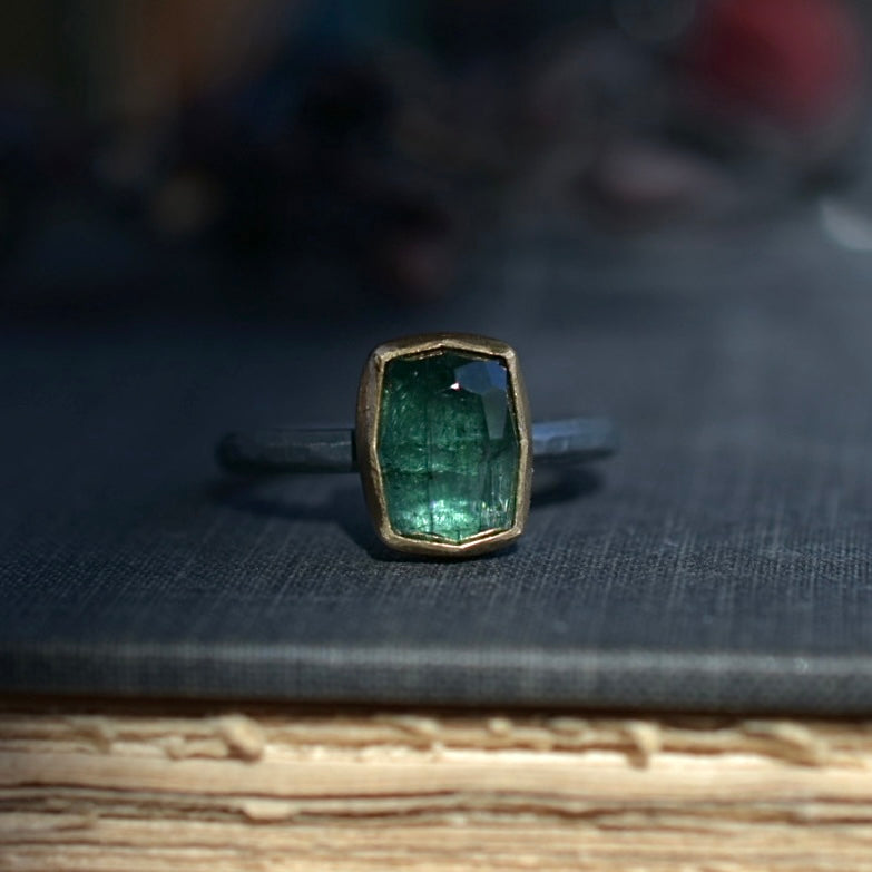 Teal Rose Cut Tourmaline Ring