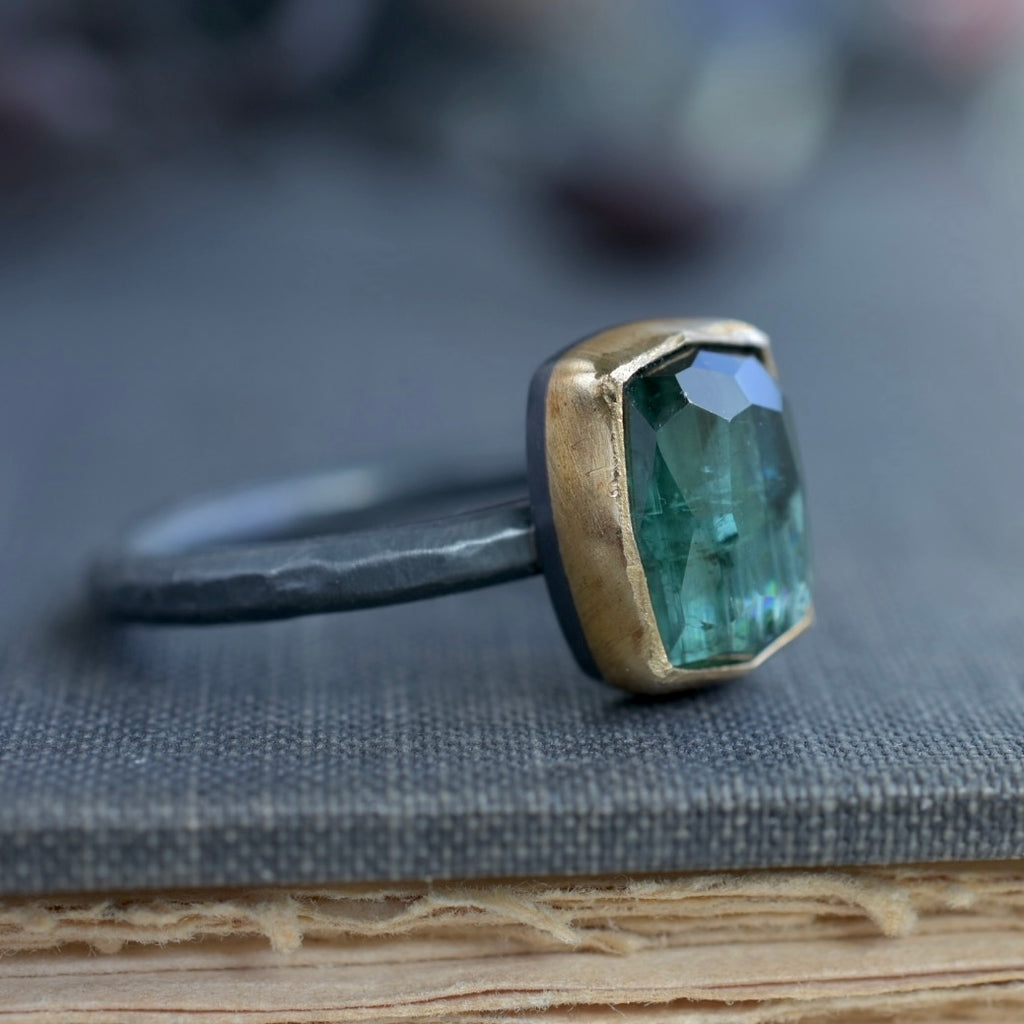 Teal Rose Cut Tourmaline Ring