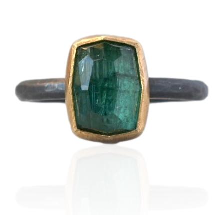 Teal Rose Cut Tourmaline Ring