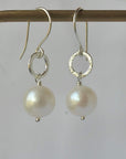 Pearl Earrings with Hammered Circle