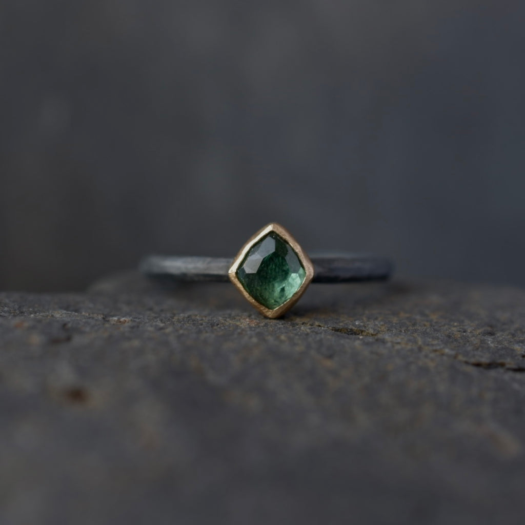 Teal Rose Cut Tourmaline Ring