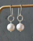 Pearl Earrings with Hammered Circle