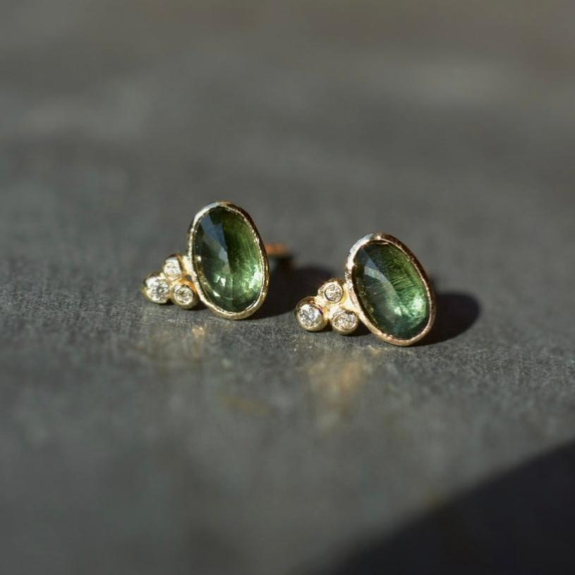 Green Australian Sapphire Studs