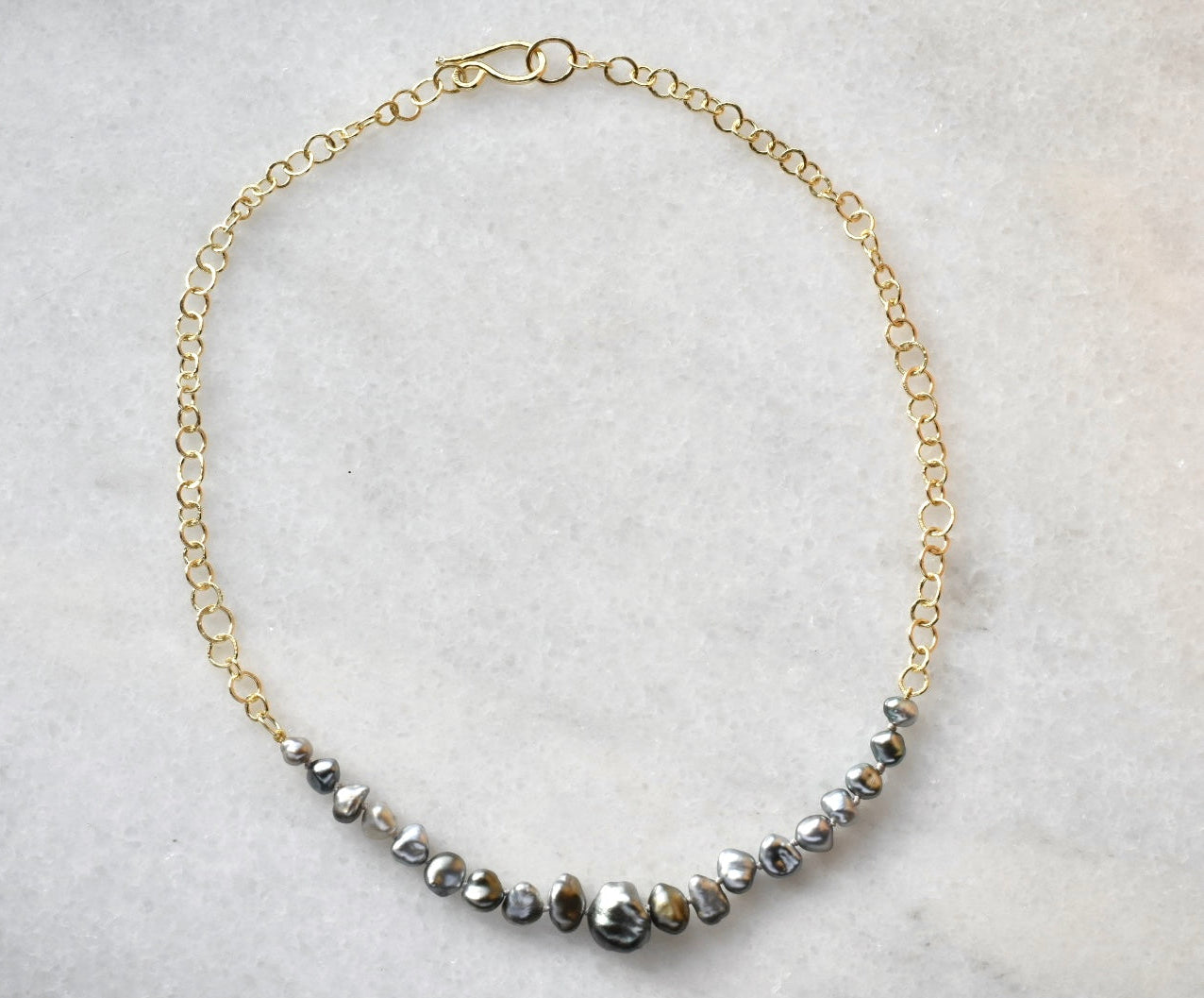 Kamoka Pearl Necklace on 18k gold Handmade Bubble Chain