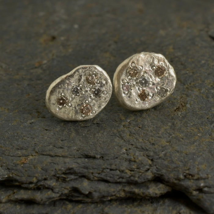 Beach Stone Stud Earrings | Silver