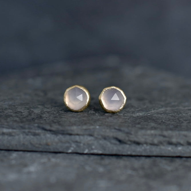 Chalcedony Gold Stud Earrings
