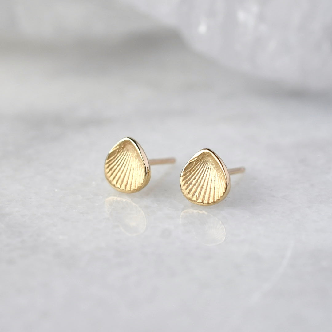 14k Gold Mini Scallop Studs