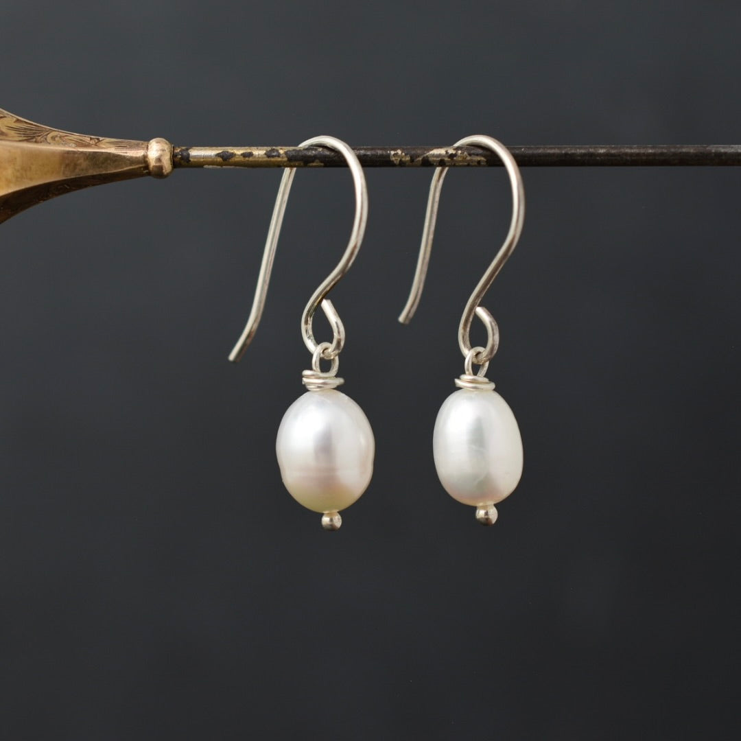 White Pearl Drop Earrings
