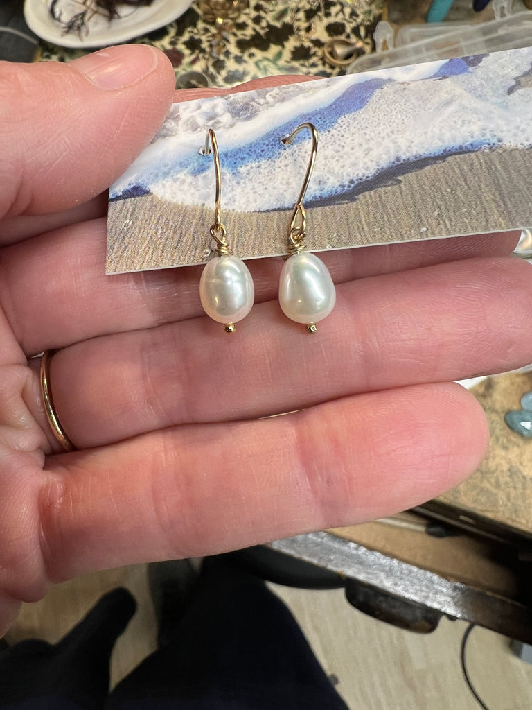 White Pearl Drop Earrings