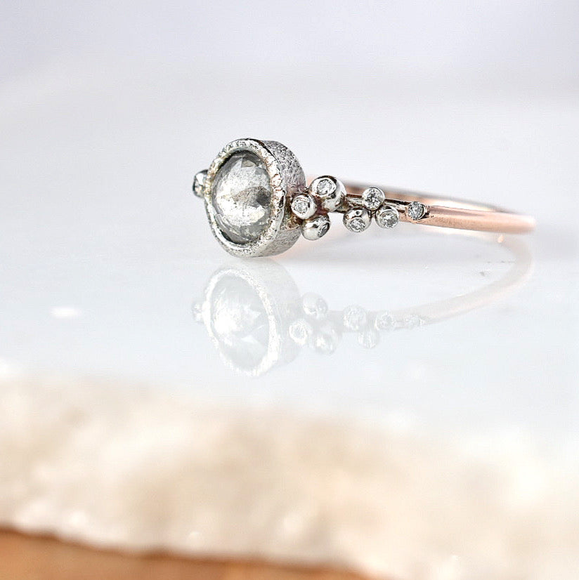 Grey Rose Cut Salted Engagement Ring