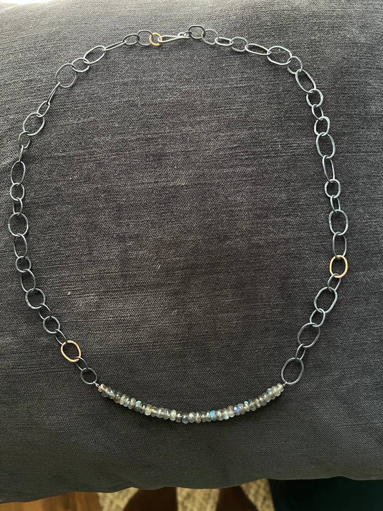 Green Grey Labradorite + Handmade Chain Necklace