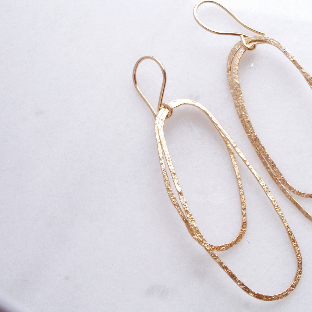 Sea Earrings. Oval Layered Hoop Earrings. Gold Earrings. Hammered Earrings. Minimal Jewelry. Harmony Winters